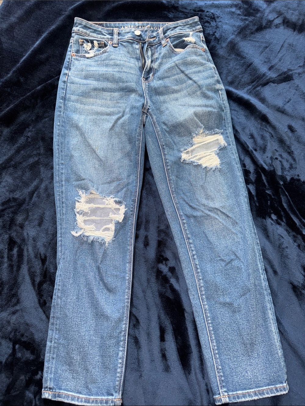 American Eagle Outfitters Light Blue Straight Leg Distressed Jeans